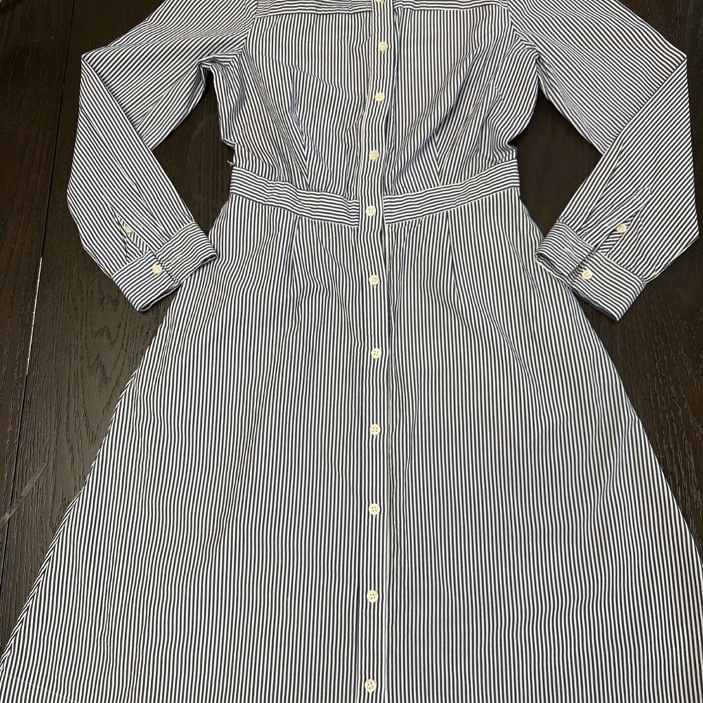 Striped Button-Front Shirt Dress in Navy and White